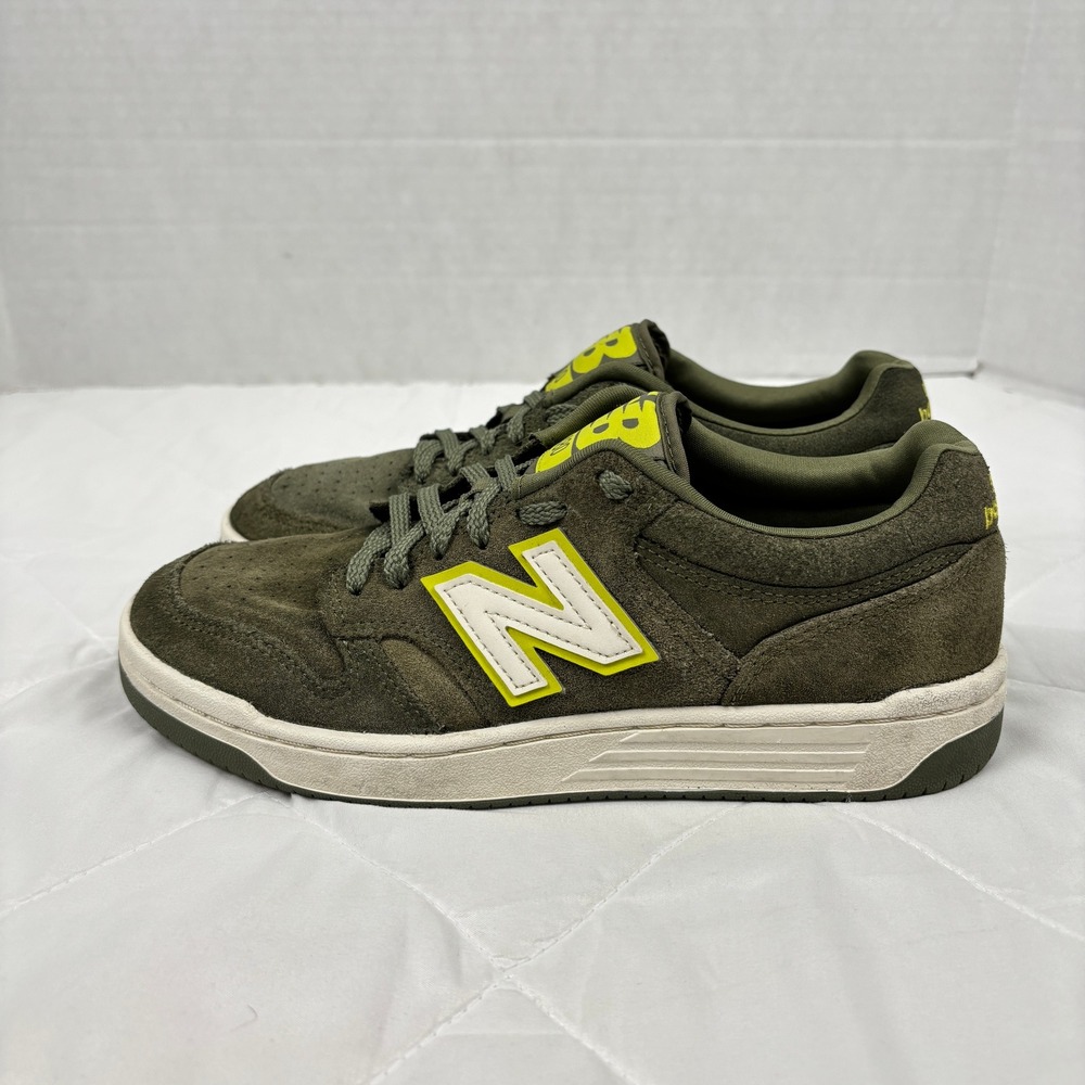 New Balance 480 Suede Sneakers Olive Green Neon Yellow Mens 7 Womens 8.5 - Picture 9 of 10